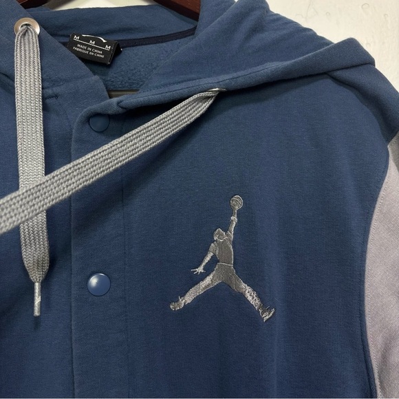 Jordan Varsity Hoodie Jacket 2.0 Snap Front Medium Gray Blue Logo Pockets - Picture 2 of 10